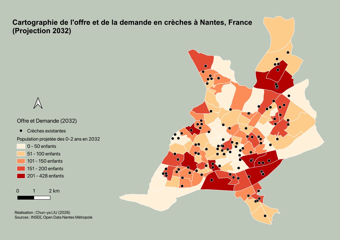 Childcare supply and demand in Nantes, 2032 — GIS