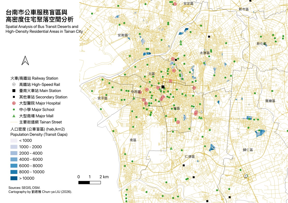 Bus transit deserts in Tainan City — GIS
